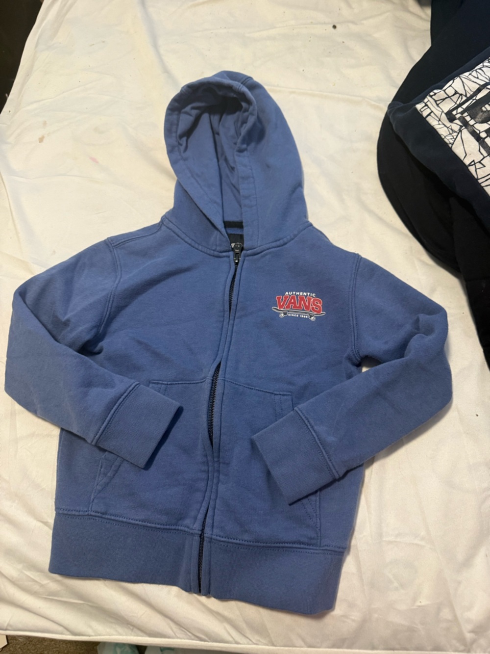 Vans Kids' Slate Blue Zip-Up Hoodie with Red Logo